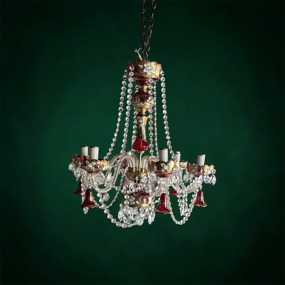 Vintage Bohemian ruby red crystal chandelier - Picture 11 of 14